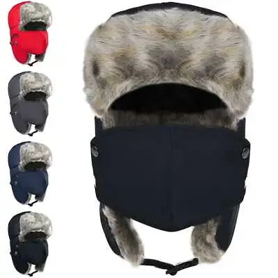 Men Winter Ear Flap Thermal Hat Fur Warm Snow Aviator Russian  Ski Cap Face Mask • $10.75