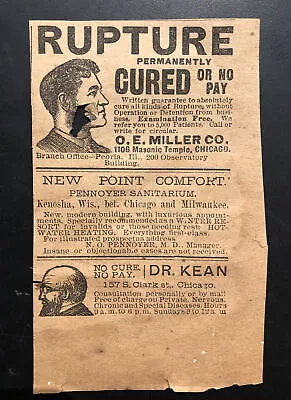 1894 Antique Newspaper RUPTURE CURED Ad QUACK DOCTOR ODD Medical & Apothecary • $7.98