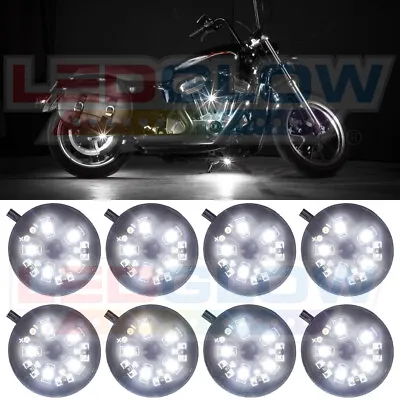 8PC LEDGLOW WHITE POD LED MOTORCYCLE NEON LIGHTING LIGHTS KIT W POWER SWITCH • $29.99