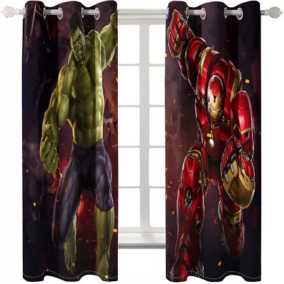 Bedroom Curtains Ring Marvel Hulk & Iron Man Blackout Door Decor UV Protect • £33.31