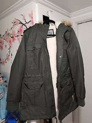 Levis Jacket Mens Small Green Sherpa Lined With Hood Snap Zipper Up Pocket Sz Xl • $50