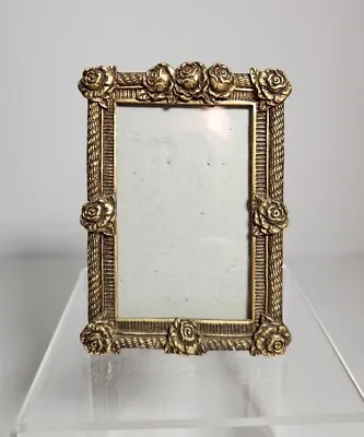 Mini Gold Metal Frame 2 ×3  Roses Ornate Antique Finish Vintage Decor Photo • $14.99