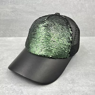 Green SEQUINS Womens Hat Baseball Ball Cap Adjustable SNAPBACK Mesh Back NWT! • $9.75