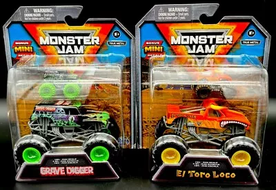 Monster Jam Grave Digger & El Toro Loco W/ Bonus Mini Monster Truck 1:64 & 1:87 • $15