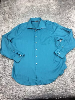 Van Heusen Button Up Shirt Mens Size XL Blue Solid Fitted Stretch 17.5 34/35 • $12.88