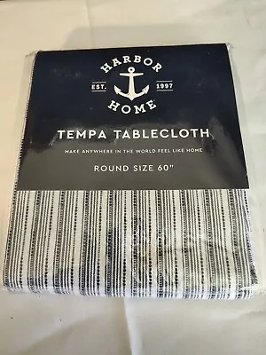 Harbor Home Round Tablecloth 60 Inch NavyBlue Stripe Print Table 100% Cotton • $21.99