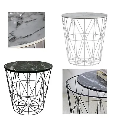 £30.45 • Buy Side Table Wire Metal With Storage Space Marble Top Design Home Furniture Retro