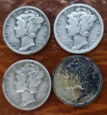 1936  Mercury Dimes - 90% Silver - Lot Of 4 • $10.35