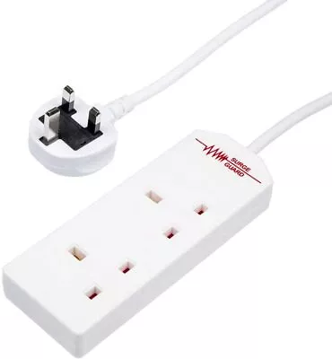 2 Way Gang Power Mains Extension Lead 3M Metre Cable 13A Surge Protected White • £8.99