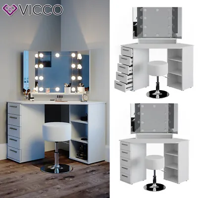 £230.83 • Buy Dressing Table Corner Make-up Vanity Desk Sofia LEDs Designer Stool White Vicco