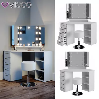 £230.83 • Buy Dressing Table Corner Make-up Vanity Desk Sofia LEDs Designer Stool White Vicco