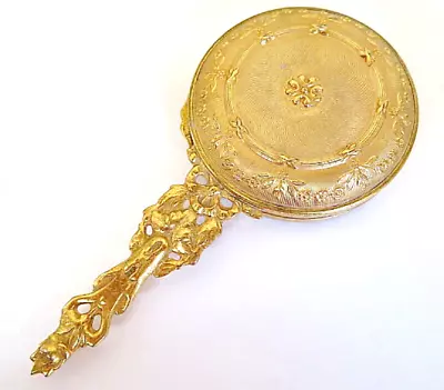 Vintage Estate Art Nouveau Vanity Beveled Hand Mirror Powder Compact • $12.50