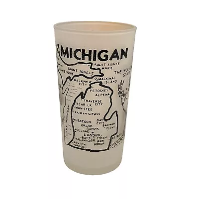 Vintage Hazel Atlas Frosted Glass Michigan 4 3/4” Tumbler Travel State Souvenir • $13.49