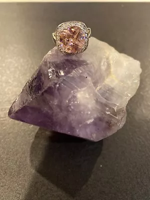 Charles Winston CWE Sterling Silver Pink Quartz & CZ Ring Size 6 • $48