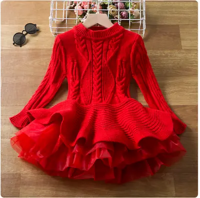 Girls Christmas Dress Tulle Red Embroidery Long Sleeve  Princess Age 2-8 Years • £17.60