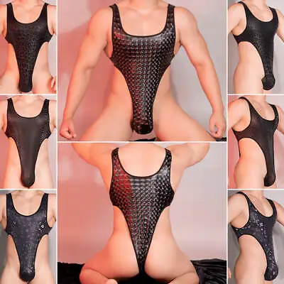 Men Sexy Shiny Thong G-String Bodysuit Mankini Leotard Stretch Wrestling Singlet • $13.29