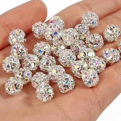 50pcs Rhinestone Beads Crystal Loose Spacer Round Jewelry Making 6mm 8mm 10mm • $3.88