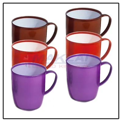 £12.99 • Buy 6 X COLOURFUL PLASTIC MUGS Reusable Drinking Cups Tea Coffee Camping Picnic Kids