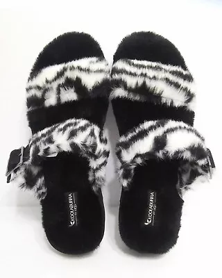 UGG Women's Size 11 FURR-AH Black White Zebra Slipper Slide Sandal Faux Fur  • $35