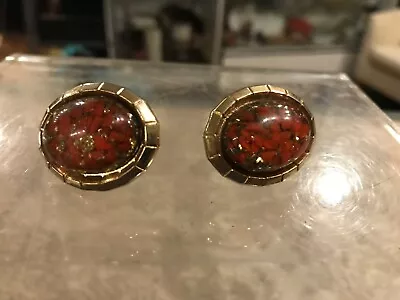 Vintage Mid Century Modern Orange Gold Lucite Men’s 1950s Cufflinks • $12.99