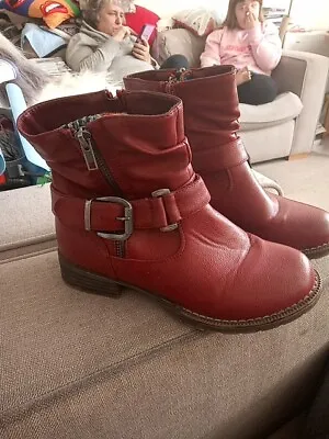 Womens Red Leather Heeled Double Zip Buckle Size 4 LILLEY And SKINNER • £23.50