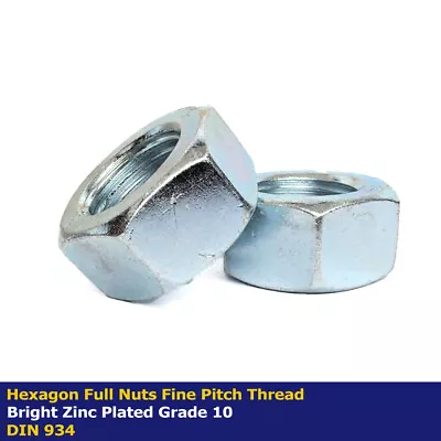 M8 M10 M12 M14 M16 M20 M24 M30 Hex Full Nuts Fine Pitch Thread Zinc Plated 10 • £1.89