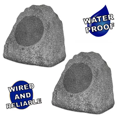 Theater Solutions Full Range Outdoor Granite Rock 2 Speaker Set With 8  Woofers • $144.99