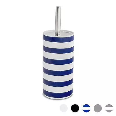 Bathroom Toilet Brush & Standing Holder Ceramic Cleaning Set - Blue Stripe • £9