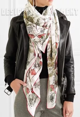 $377.29 • Buy ALEXANDER MCQUEEN White Moon Sun Keys DEVIL TRAP Silk Chiffon 52  Scarf NWT Auth
