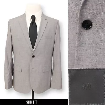 H&M Mens Gray Skinny Slim Fit Woven Pattern Sport Coat Suit Jacket Blazer 44 R • $34.99