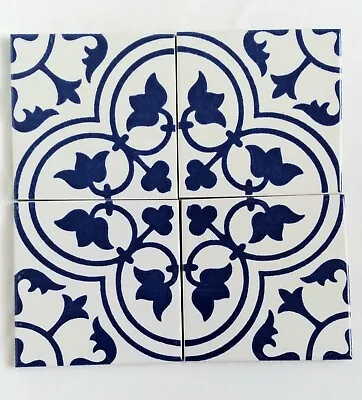 Cobalt Blue White Porcelain Tiles Scroll Leaf Floral Made In Italy Home Project • $75