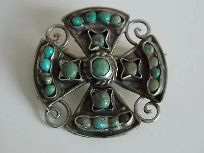 Vintage MATL Mexican Sterling Silver Turquoise PIN BROOCH Taxco • $195