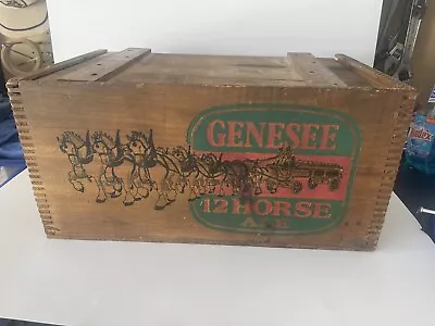 Vintage Genesee 12 Horse Ale Wooden Beer Crate Box W/Lid Color Rochester NY • $75