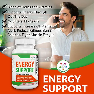 ENERGY SUPPORT Promotes Energy Increase 30 Capsules Guarana B12 Citrulline  • $14.99