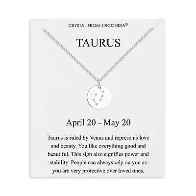 Taurus Zodiac Star Sign Disc Necklace Created With Zircondia® Crystals By Philip • £9.99