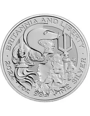 BRITANNIA And LIBERTY 1 Oz Silver Coin 2 Pounds United Kingdom 2024 • $20.50