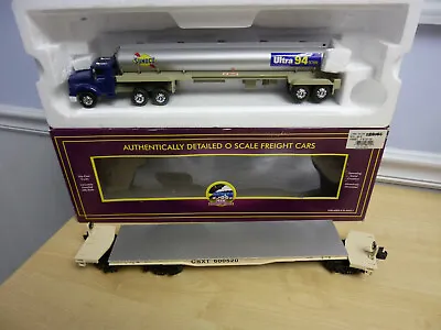 MTH O Scale Premier CSX 600520 47' Heavy Duty Flat Car 20-98512 + Sunoco Truck • $49.99