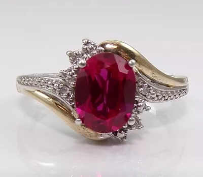 Alwand Vahan Red Ruby & Diamond Sterling Silver & 10K Gold Ring Size 7 LNB2 • $129.99