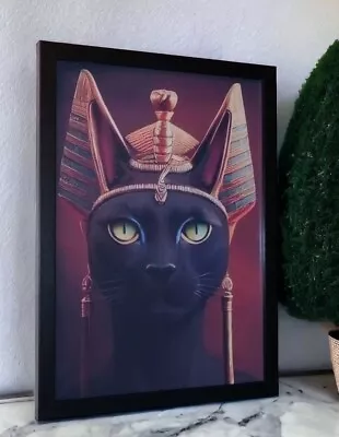 Egyptian Cat Portrait Art Deco  Picture Framed Size A4 Wall Hanging • £9.99