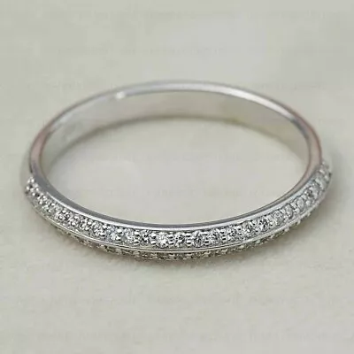 0.40Ctw Round Moissanite Pave Bridal Wedding Eternity Band 14K White Gold Plated • $106.48