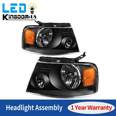 Headlights Assembly For 2004-2008 Ford F-150 F150 Black Housing Amber Headlamps • $59.99