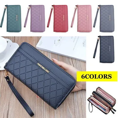 Women Leather Wallet Double Zipper Cellphone Wallet Long Purse With Wrist Strap • $6.99