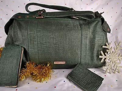 La Gioe Di Toscana By Sharon Gioe Green Leather Satchel Travel Bag CF • $54