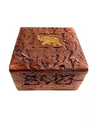 $9.99 • Buy Hand Made Wooden Craft Jewelry Storage Box - Carved Flowers & Vines - 4 X 4 