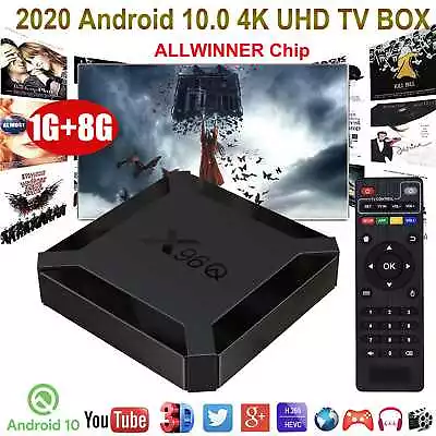 Smart TV Box 4K UHD Android 10 1+8GB HDMI Quad Core WIFI Media Player Streamer • £22.99