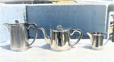 VTG SILVER PLATED TEA COFFEE POT & CREAMER WALKER & HALL ELLERMAN LINES C.1950 • £134.93