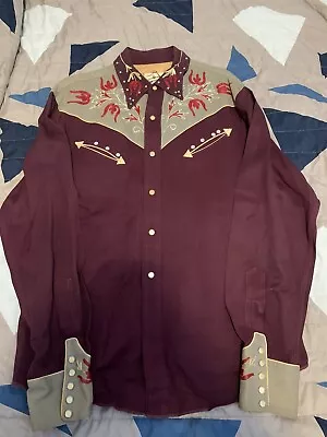 Vintage 1950s California Ranchwear Western Cowboy Gabardine Snap Shirt 16 • $799.95