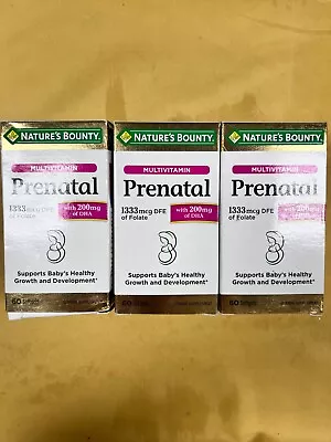 3 New Nature's Bounty Multivitamin Prenatal 200mg DHA - 60 Softgels Each Box • $30