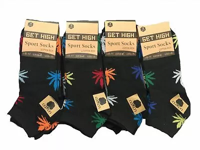 Men's Trainer Ganja Weed Leaf Print Cannabis Marijuana Cotton Socks UK Size 6/11 • £5.99