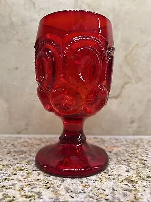 Moon & Stars L E Smith Ruby Red Goblet Excellent! • $12